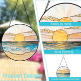 Beach Sunset Suncatcher Stained Glass Window Hanging - 8″ Handmade Ocean Suncatchers for Windows Hanging - Coastal Decor Sun Catchers Diamond Sea Glass Ornaments - Birthday Gifts for Women Mom Lovers