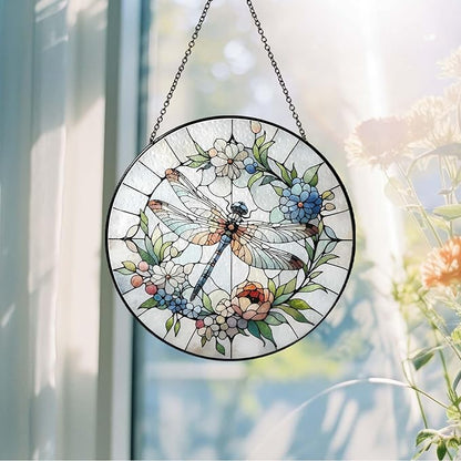 Dragonfly Suncatcher for Window, 7.8” Stained Glass Sun Catcher Hanging Decor, Dragonfly Gifts for Women, Colorful Indoor Window Hanging Ornament for Home Garden Housewarming