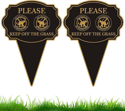 Double Sided Yard Sign 2PACK, Please Be Respectful Keep Off The Grass, 14”x10” No Pooping or Peeing Dog Lawn Stake with Integrated Mount for Outdoor Use (2PACK-Keep Off The Grass)