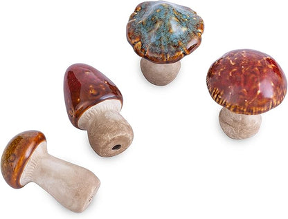 Ceramic Mushrooms Figurine Garden Decor, Lawn Mushrooms Decor, Garden Pots Decoration, Set of 4, 3 Inches High