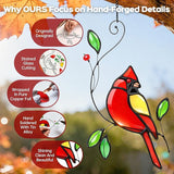 Cardinal Stained Glass Window Hanging for Mother's Day, IDEA SHOW Red Cardinal Suncatcher, Real Glass Window Hanging Ornament, Handmade Bird Home Decor Memorial Gift for Women, Mom, Bird Lover