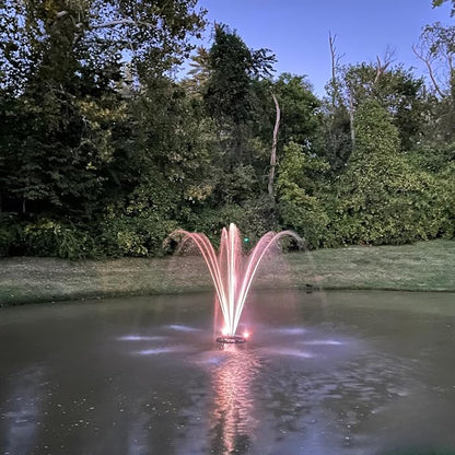 HALF OFF PONDS Floating Fountain, 1 HP Pond Aerator, 100 ft Cord, 15,000 GPH Water Pump, 13 Spray Patterns, White LED Lights, Energy-Efficient, for Large Ponds, Lakes & Water Gardens