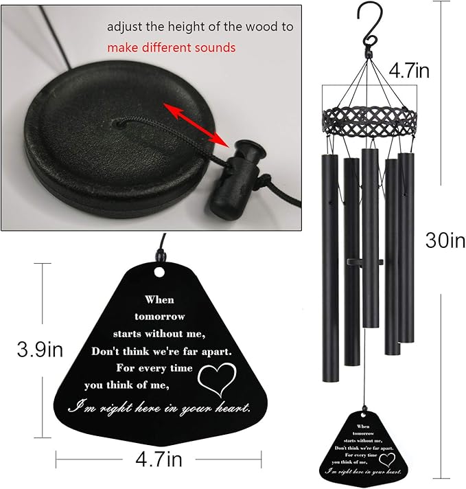 Memorial Wind Chimes Personalized Outdoor Sympathy Wind Chimes Gift Keepsake for Deceased Loved Aluminum Tubes Wind Bell for Garden/Patio Deco 30 Inch
