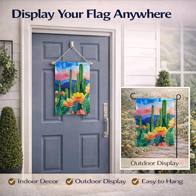Caroline's Treasures Arizona Saguaro Cactus Blossom in Watercolor Garden Flag Mailbox Flag Decorative Yard Flag Banner Outside Patio Artwork Yard Flower Beds, Garden Size, Multicolor
