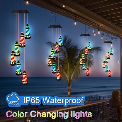 Solar Lighthouse Wind Chimes,YY Gardenia Hanging Lights Outdoor Garden Decoration,Lighthouse Gifts for Women,Yard,Outside,Porch,Patio