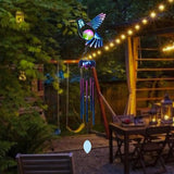 Taman Solar Wind Chime - Hummingbird Crack Glass Solar Light for Outside Waterproof Aluminum Tubes Decorative Memorial Gift, for Home, Outdoor, Yard, Patio,Garden Decor