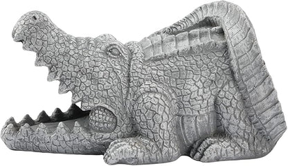 Elenon Crocodile Decorative Gutter Downspout Extension Statue, Gutter Guardian Rain Downspout Extender, Garden Splash Block Outdoor Sculpture for 3" × 4" Down Spouts Decor