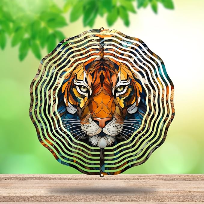 Metal Tiger Wind Spinner Gift for Boy Girl Kids Colorful Tiger Hanging Wind Spinner for Outdoor Garden Decor Animal Wind Sculptures for IndoorOutside Lawn Yard