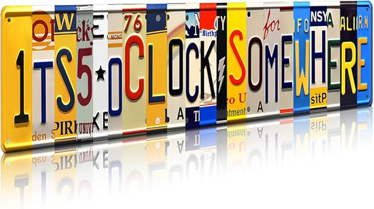 Five O Clock Somewhere Unique Metal Wall Decor for Home, Bar, Diner, Pub, 4 x 16 Inches, Fun Kitchen Decor, Unique Drinking Sign, Funny Bar Signs, Vintage Kitchen Signs