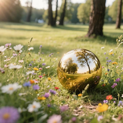 12 Inch Stainless Steel Gazing Ball, Garden Gazing Globe Mirror Ball, Polished Shiny Sphere for Garden Yard Outdoor, Swimming Pool Decoration (Gold)