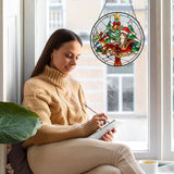 Double Sided Stained Glass Window Hanging, 7.9" Sun Catcher Panel, Green Plant Wall Art for Home & Garden, Unique Gift for Women & Men (Cute Cat Sleigh, 7.9 Inch)