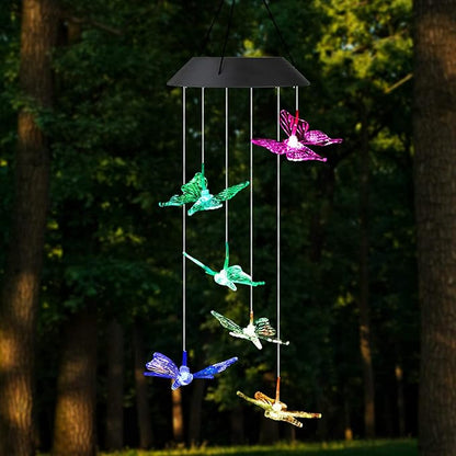 TDA Solar Wind Chimes Light Outdoor Changing Color Decorative Mobile Portable for Patio Walkway Pathway Backyard Landscape Decoration (Transparent Butterfly)