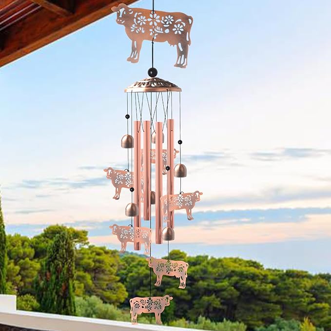 Wealth Attraction Ox Brass Wind Chime - Cow Wind Chimes for Outside,Cow Gifts for Women/Mom/Grandma/Sister Garden Decor,Yard Decor for Christmas, Mother's Day, Thanksgiving Day