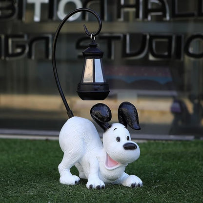 Laughing Dog Figurine with Solar-Powered LED Light 15.9 Inch Tall Perfect for Gift Garden Decor or Housewarming for Dog Lovers White