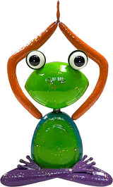 Colorful Frog Large Metal Garden Statue Yoga Pose with Arms Raised Up, Green Color, Garden Decor Outdoor Patio and Lawn Yard Art, Indoor Home Decoration, Landscape Sculpture Figurine, Gift