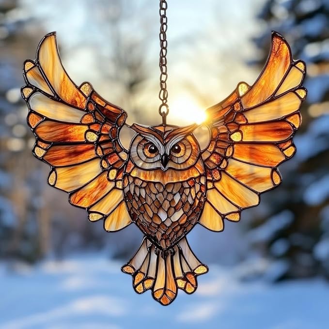 Owl Suncatcher Acrylic Window Hangings Unique Garden Gift for Mom Handmade Modern Home Decor Suncatchers Windows Indoor Hanging Decorations Outdoor
