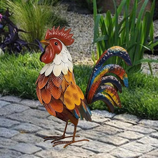 Outdoor Garden Statue Lawn Ornament Metal Figurine Yard Sculpture for Patio Outside Home Backyard- White Red Yellow