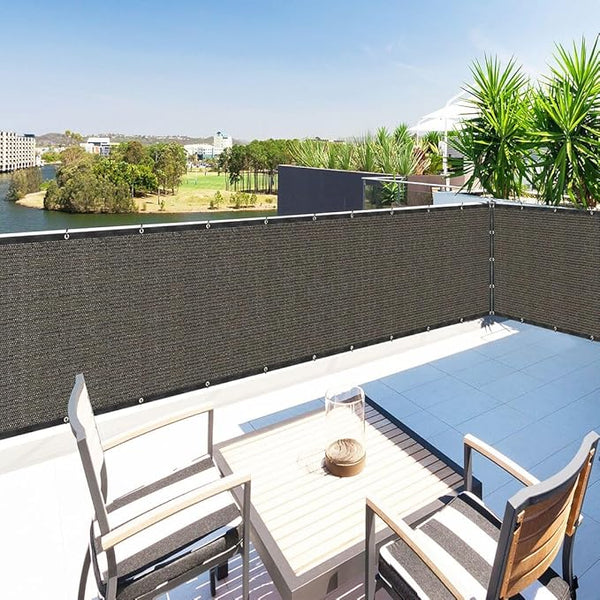 Houssity Brown 3' x 9' Balcony Deck Fence Privacy Screen Cover Panel Shade Cloth Fabric for Chain Link Fence Patio Pool Railing Driveway Walkway Porch Playground Dog Kennel Residence Commercial Use