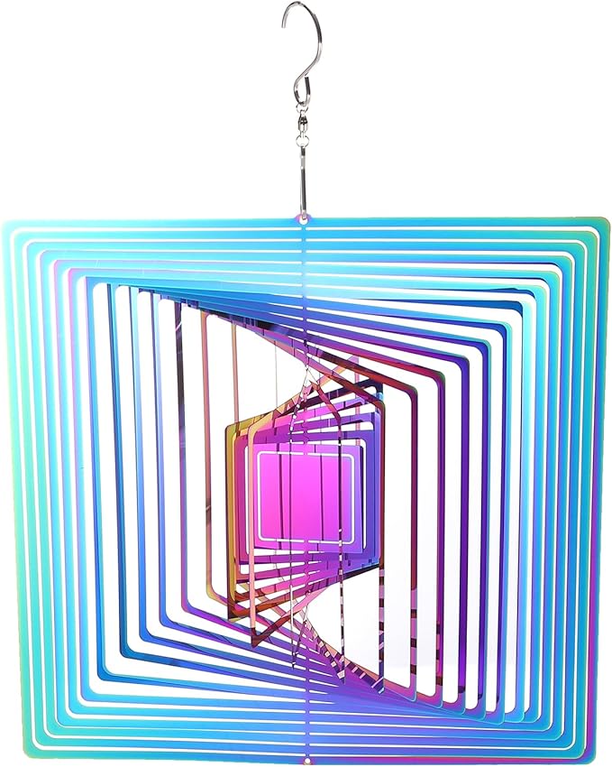 HARFINGTON Wind Spinner Square 9.84" x 13.39" Stainless Steel Reflectors Wind Chimes for Outdoor Devices Metal Decorations Keep Birds Away Yard Garden, Blue/Purple