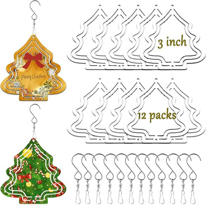 12Pack 3inch Sublimation Wind Spinner Blanks 3D Aluminum Metal Wind Sculpture for Yard and Garden Indoor Art Sublimation Christmas Ornament Hanging Decoration (Christmas Tree)