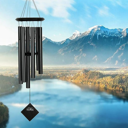 Woodstock Wind Chimes of Pluto Chimes for Outside, 27" Black Wood Small Light Sound Chime Décor for Outdoor Garden, Patio, Porch, Encore Collection