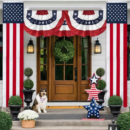 2Pack 65Inch Patriotic American Flags Door Bunting Banner Memorial Day Decoration Hanging Outside Porch Bunting Red White Blue Banner Outdoor Décor 4th of July USA Decor Pulldown for Veterans Labor Presidents Flag Election Day