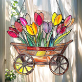 Acrylic Suncatcher Colorful Window Hanging Ornament Sun Catcher Panel for Home Decor Car Garden Gift Tulip Cart Faux Stained Glass Suncatcher