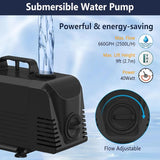 AquaMiracle Pond Waterfall Kit with LED Lights, All-in-1 Stainless Steel Spillway with 660GPH Water Pump, Outdoor Waterfall Fountain for Garden, Backyard & Pool Decor (8inch)