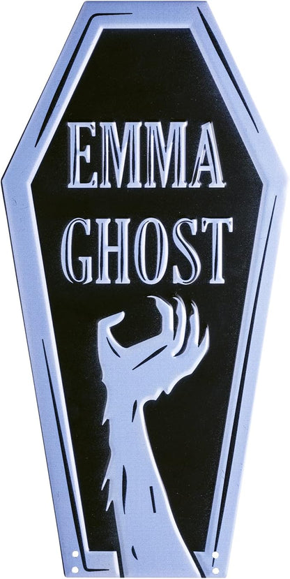 3-D Metal Halloween Ghost Cemetery XL 17" Tombstone w Stakes -EMMA GHOST- Durable, Rustproof, UV Raised Printing-Upgrade Your Haunted House Mansion w Cemetary Lawn Decor-No More Flimsy Foam Graveyards
