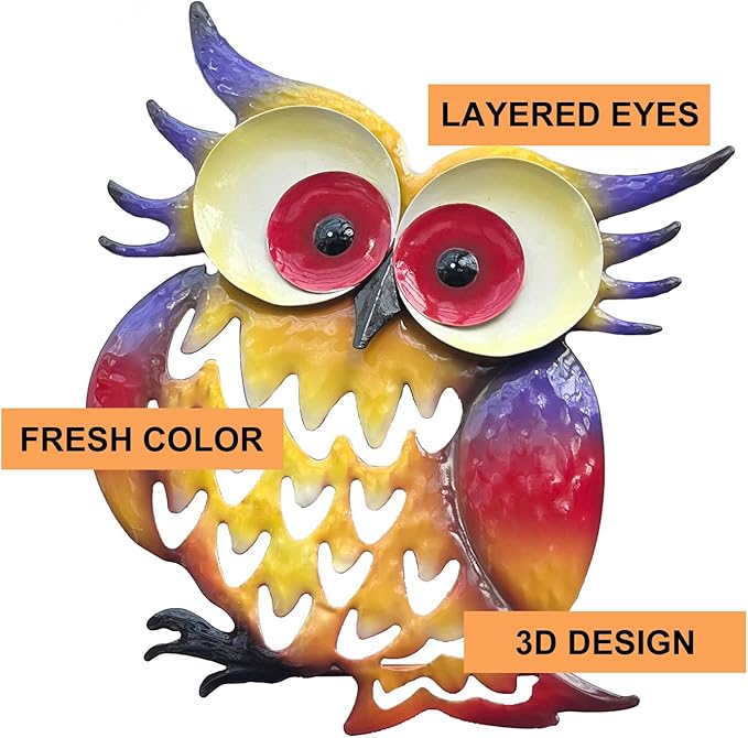 Pack of 2 Metal Fresh Color Owl Garden Statues Silhouette Owl Stakes Decorative Outdoor Statues Animal Sculptures for Yard Décor and Lawn Ornaments, MX202303-1