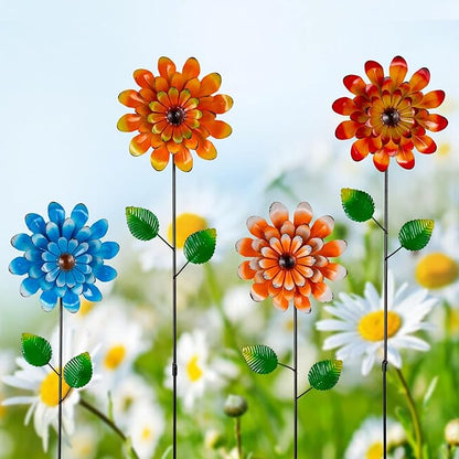4 Pcs Wind Spinners Outdoor, Small Metal Flower Windmill, Colorful Pinwheels Decorative Garden Stakes for Yard Patio Lawn Garden Decor, 26 x 5 Inches