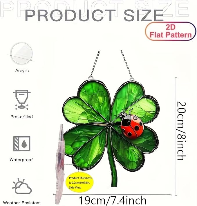 St. Patrick's Day Suncatcher Green Window Hanging with Shamrock Beetle desigsn Cute Stained Glass Suncatchers Full Cover Ireland Windows Decorations ndoor Outdoor for Home Garden Gift for Women Friend
