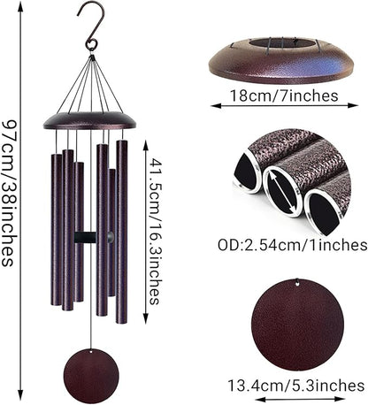 Wind Chimes for Outside Deep Tone, 38" Large WindChimes with 6 Tubes, 100% Rustproof Aluminum, Memorial Gift or Garden Patio Porch and Outdoor Décor(Bronze)