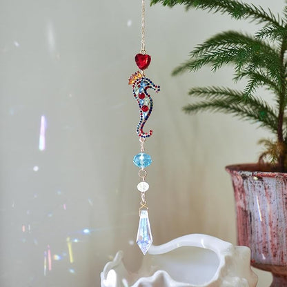 Bohemian Crystal Suncatcher Set - Starfish & Seahorse Hanging Ornaments with Crystals, Handmade Prism Sun Catcher for Window, Car, Garden, Party, Wedding, Home Decor