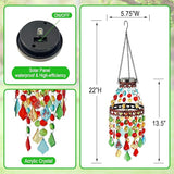 Hanging Solar Lanterns Outdoor Chandelier,2 Tier Acrylic Crystal Wind Chimes for Outside,Solar Lights Color Changing LED Outdoor Decorative for Paito,Porch,Yard