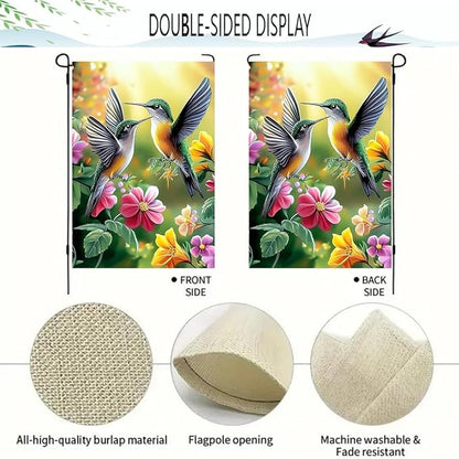 House Flags for Outside 28 x 40 Double Sided, Burlap Large Spring Summer Garden Flag Hummingbird Flowers Outdoor Flags Seasonal Farmhouse Yard Patio Porch Décor