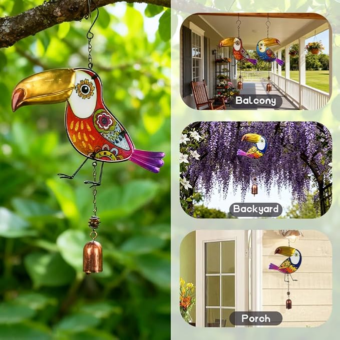 Wind Chimes for Outside, Toucan Metal Wind Chimes 3 Pack - Waterproof Rustproof Garden Decor, for Friends & Family