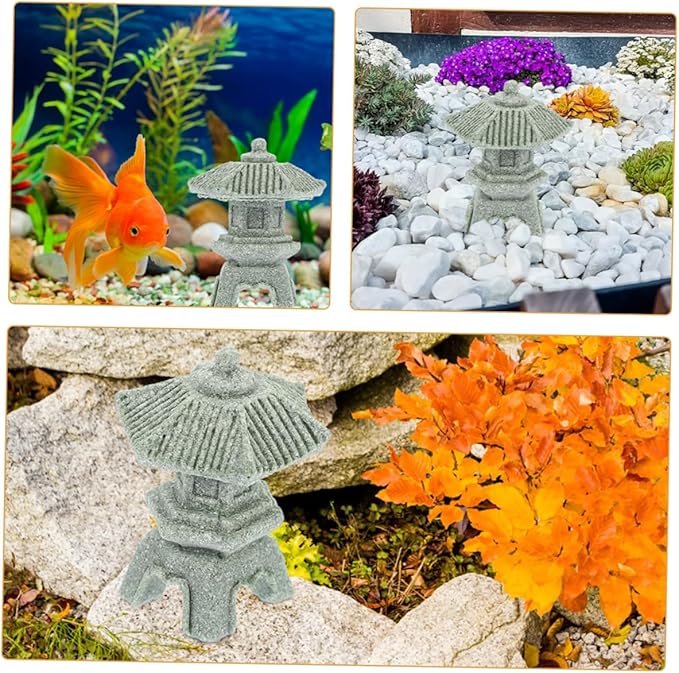 Yardwe 8pcs Miniature Sandstone Pagoda Statues Zen Style Lantern Sculptures for Garden Decoration Outdoor Bonsai Landscape for Home Aquarium