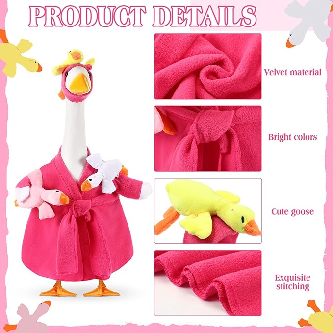 Shyyween Mommy and Baby Porch Goose Outfit for 23'' Cement Statue Silly Geese Clothes Hot Pink Bathrobe with Baby Geese for Outdoor Garden Yard Lawn Patio Duck Decoration