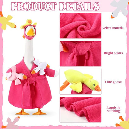 Shyyween Mommy and Baby Porch Goose Outfit for 23'' Cement Statue Silly Geese Clothes Hot Pink Bathrobe with Baby Geese for Outdoor Garden Yard Lawn Patio Duck Decoration