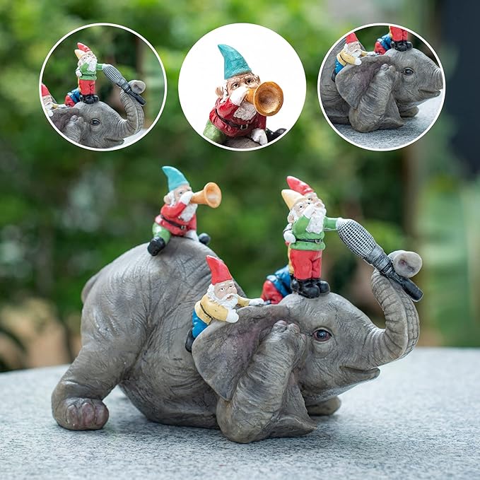 Elephant Dwarf Garden Statue Garden Gnomes Outdoor Funny Garden Gnomes Yard Ornaments Lawn Ornaments Home Gift for Women and Mother's Day 7.0 inch