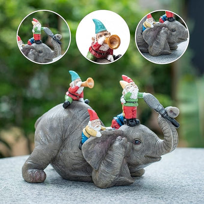Elephant Dwarf Garden Statue Garden Gnomes Outdoor Funny Garden Gnomes Yard Ornaments Lawn Ornaments Home Gift for Women and Mother's Day 7.0 inch