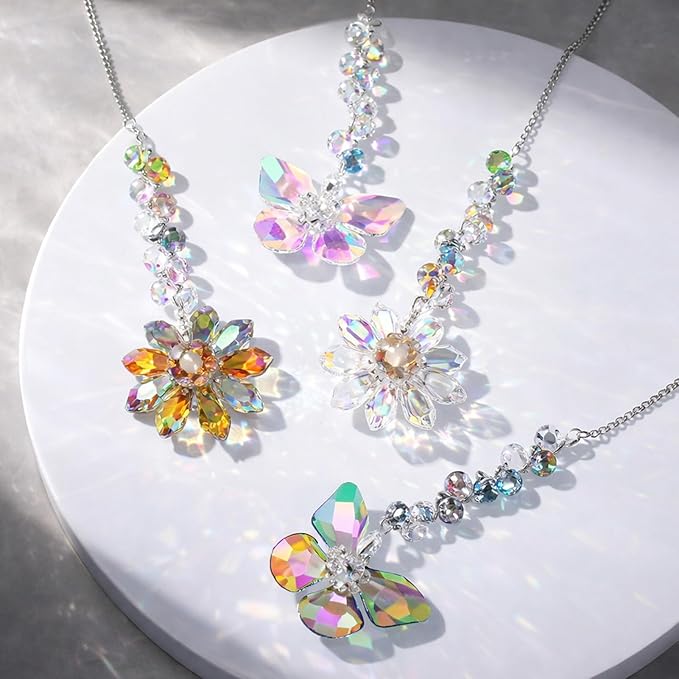 4 PCS Crystal Suncatchers 2PCS Butterfly 2PCS Flower Window Hanging Ornaments Rainbow Maker for Indoor Outdoor Garden Wedding Decor Gifts