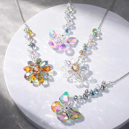 4 PCS Crystal Suncatchers 2PCS Butterfly 2PCS Flower Window Hanging Ornaments Rainbow Maker for Indoor Outdoor Garden Wedding Decor Gifts