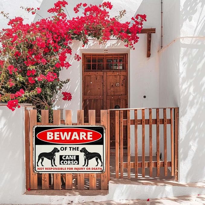 Beware Of The Dog Cane Corso Sign Aluminum Metal Tin Signs Outdoor Yard Sign Warning Sign For Fence Yard Home Kitchen Farm Garden Wall Decor 8x12 Inch