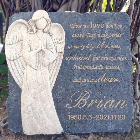 Personalized Garden Memorial Stones for Loved Ones Outside, Angel Memorial Stones Plaques Engraved with Name - Customized Grave Plaques Headstones for Cemetery(Square)