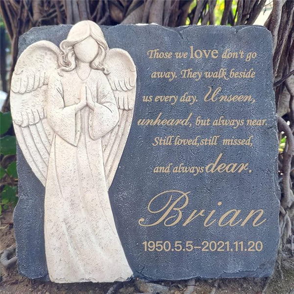 Personalized Garden Memorial Stones for Loved Ones Outside, Angel Memorial Stones Plaques Engraved with Name - Customized Grave Plaques Headstones for Cemetery(Square)