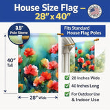 Caroline's Treasures Ohio Scarlet Carnations in Watercolor House Flag Large Porch Sleeve Pole Decorative Outside Yard Banner Artwork Wall Hanging, Polyester, House Size, Multicolor