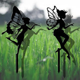 Garden Stake Metal Outdoor Decoration - Fairy With Magic Garden Stakes Outdoor Garden Decor Fairy Art Lawn Garden Silhouette Black Fairy Silhouette Stake for Yards, Gardens Spring Decor - Set of 2