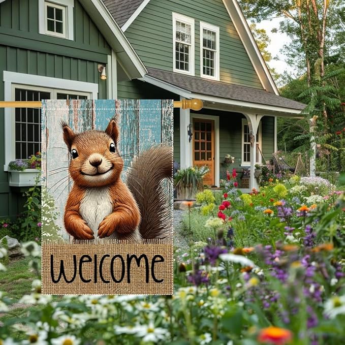 Spring Summer Garden Flag Welcome Garden Flags 28x40 inch Double Sided Small Burlap Squirrel Decor Yard Lawn Outdoor Home Decoratio